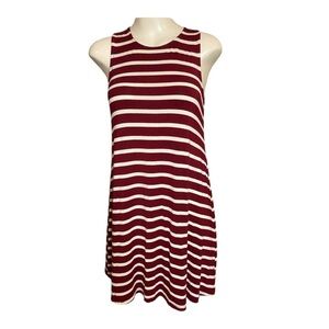 Maroon and White Striped Stretchy Tank Midi Dress